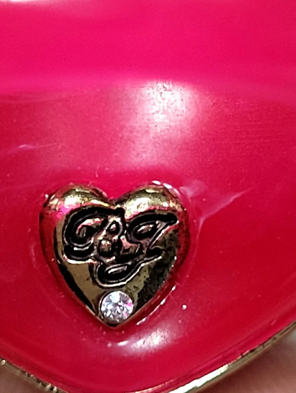 Betsey Johnson Heart Charm Ring with Pink Check Pattern XO Dice